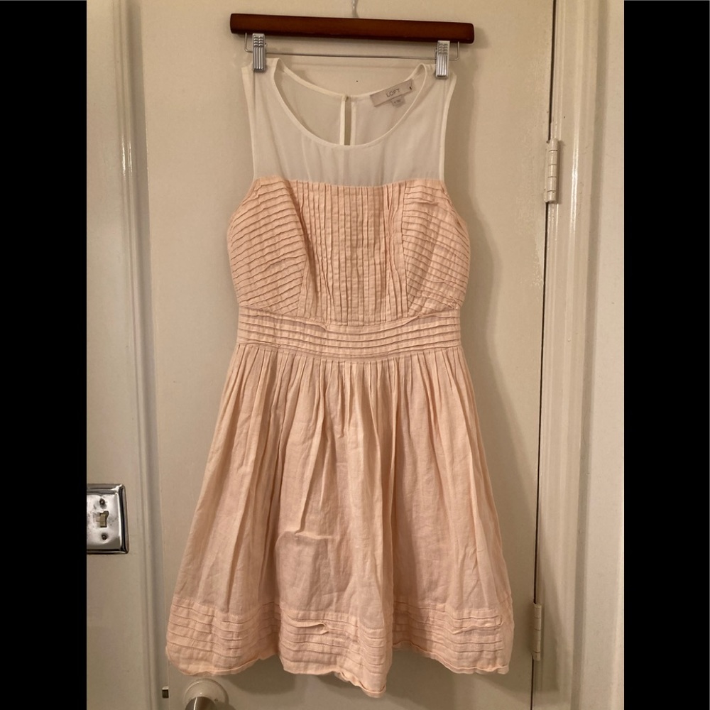 NWOT Loft Summer Dress. Pink Dress & Lining with off white shell by LOFT Size 4